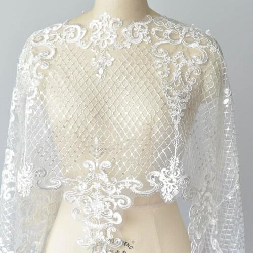 Car Bone Embroidery Sequins Lace Accessories High-End Wedding Veil Handmade DIY Material Skirt Grid Lace