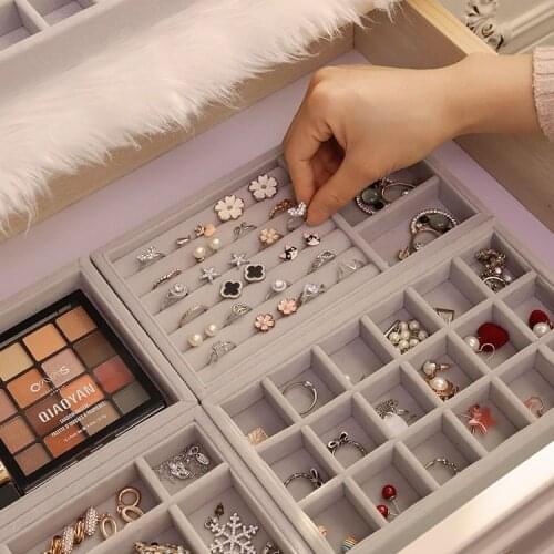 Velvet Jewelry Storage Tray Display Jewel Holder Stand Bracelet Necklace Ring Storage Box Showcase Drawer Jewelry Organizer