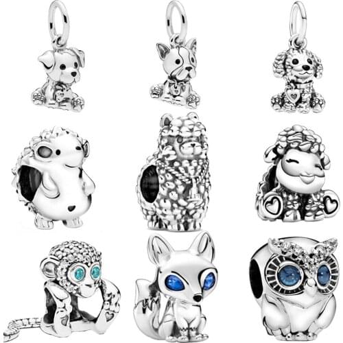 2020 New Cute Animal Charms Dog Owl Fox Turtle Dangle Charms Beads fit Original fashion Bracelets Women DIY Jewelry 45 types