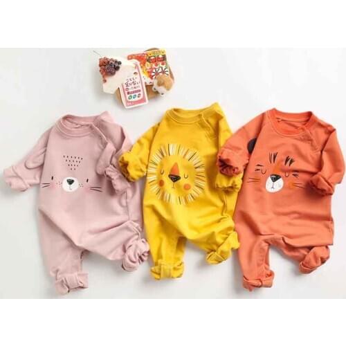 Baby Clothes Autumn Spring Cartoons Print Infant Romper Korean Style Solid Newborn Baby Girl Boy Jumpsuit