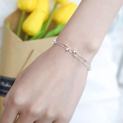 Double Layers Stars Bracelet Bangle For Women Copper Extended Link Chain White Gold Color Summer Jewelry Gift