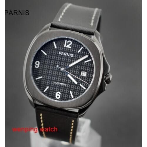 E2254 Parnis 40mm Sapphire glass Black grid dial PVD steel case Miyota 821 automatic mens watches