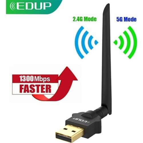 EDUP 1300Mbps AC USB WiFi Adapter 2.4G/5GHz Dual Band Wireless Wifi Dongle Network Card Antenna Wi-Fi Receiver for PC Laptop