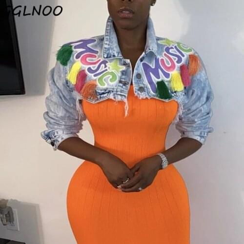 GGLNOO Tassel Ripped Cropped Jean Jacket Women Autumn 2021 Long Sleeve Denim Jacket Streetwear Short Denim Coat Female Outerwear