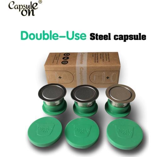 Capsulone Refillable Reusable Stainless Steel Coffee Capsulas Compatible with Nespresso Machines Maker 3 Pod + 120 Seals