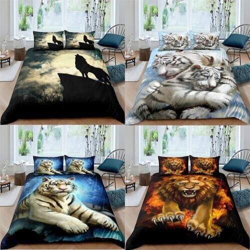 Bedding Set Animal Duvet Cover 2/3pcs Bedclothes Pillowcase Quilt Comforter Covers Tiger Wolf Lion Home Textiles