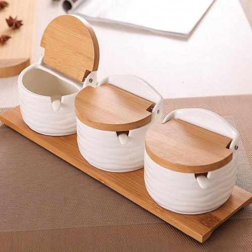 2020 Creative European ceramic flip seasoning jar cruet salt kitchen supplies seasoning box seasoning pot