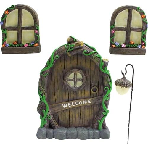 Creative Gardening Figurines Doors And Windows In The Courtyard Garden Trees Glow Sculpture Noctilucent Door Home Decor #BL2