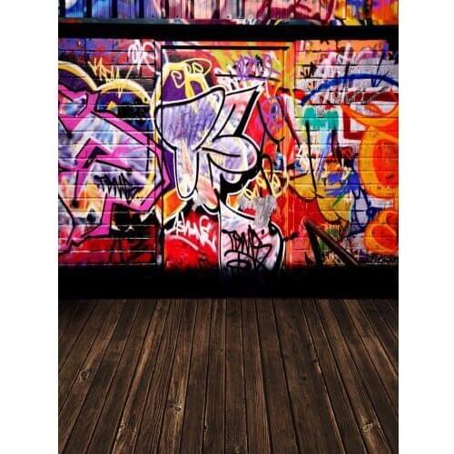 Cool Graffiti Wall Dark Wood Floor Photography Background for Teenage Vinyl Backdrops for Photography Custom Photo Studio Props