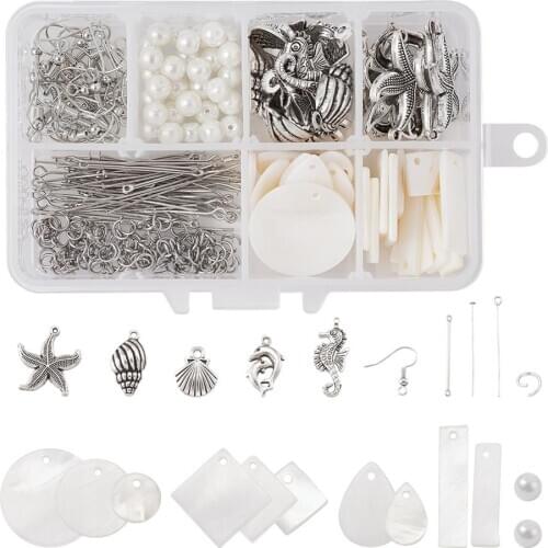 1 Box Brass Earring Hooks Glass Pearl Beads Iron Pins & Bar Links Jump Rings For DIY Earring Material Making Accessories
