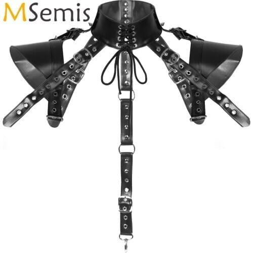 Punk Style Fashion Mens Sexy Chest Harness Belt Gay Lingerie Clubwear High Neck Armors Shoulder Lingerie Male Cosplay Costume