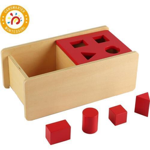 Montessori Kids Toy Imbucare Box With Flip Lid - 4 Shapes Wood Learning Educational Preschool Training