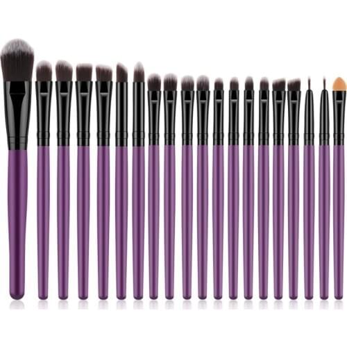 20Pcs Purple Black Wooden Handle Brown Gold Tube Eye Makeup Brush Set Blooming Outline Tool To Create A Refined Look #LR1