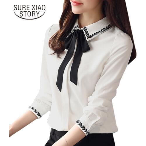 2021 new spring long sleeved blouses women tops white solid bow shirts office lady style elegant fashion women clothing d366 30