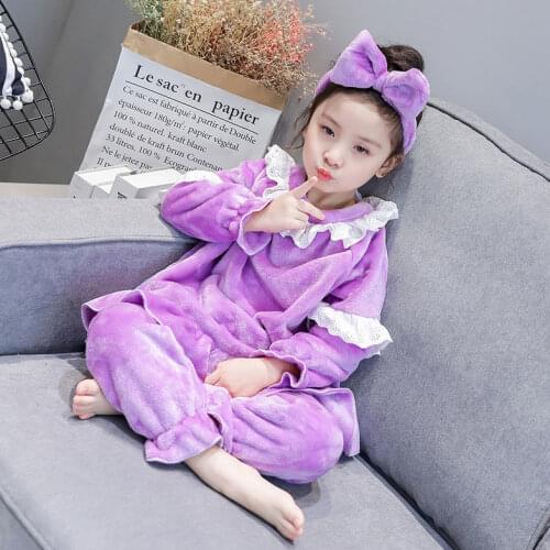 Girls Pajamas Winter Autumn Flannel Baby Home Service Princess Suit Thickened Long-Sleeved 2021 Girls Tide