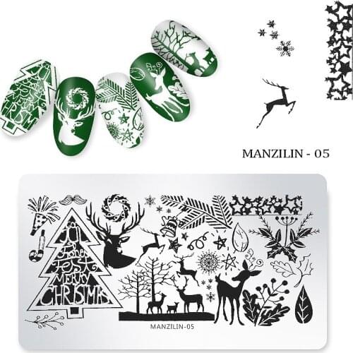 Snowflake Flowers Nail Stamping Plates Santa Claus Face Image Elk Stamp Templates Printing Stencil Tools Autumn Winter