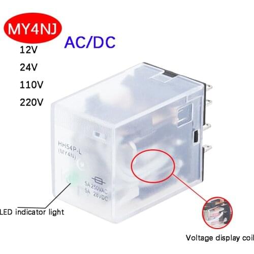 1PCS LED MY4 General Purpose Relay 4pdt,14pins relais AC 12V 24V 36V 48V 110V 220V 380V MY4NJ relay switch