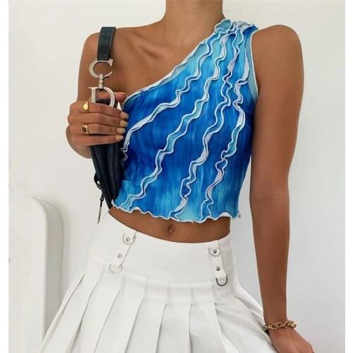Tie Dye One Shoulde Sexy Tops 2021 Aesthetic Clothes Wave Cut Sexy Graphic Y2k 90s Summer Women Crop Top
