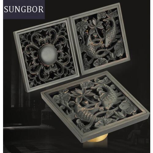 Bathroom black drain Brass Square Shower room Floor Drain Trap Waste Grate With Hair Strainer anti smelly drains 10*10cm DL-0503