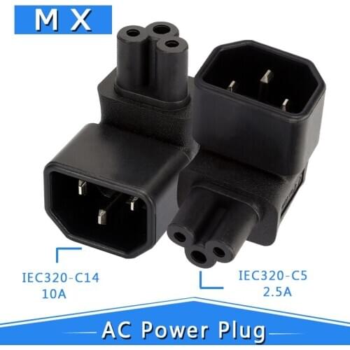 IEC 320 C14 to IEC C5 Angled Power Adapter, C5 to C14 Angled AC Adapter, Angled Male to Female Angled Power Adapter