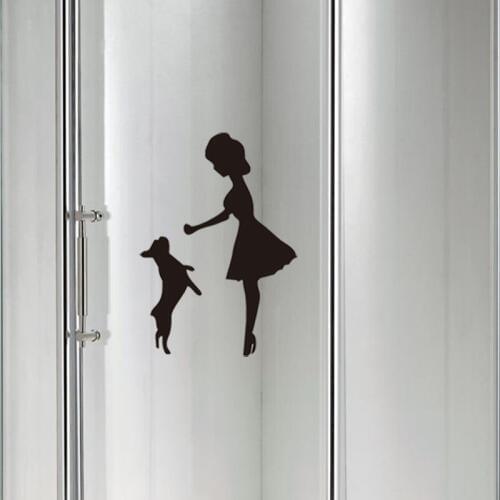 Lovely Girl And The Dog Vinyl Decals Stickers Glass Bathroom Stickers A40027