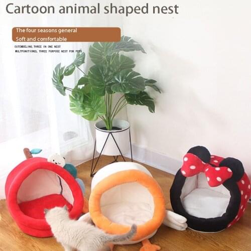 Four Seasons Cartoon Cute Pet Litter Cotton Suede Tet Cat Puppy Nest Semi-enclosed Pet Mat Travel Pet Mat Puppy Pet Supplies