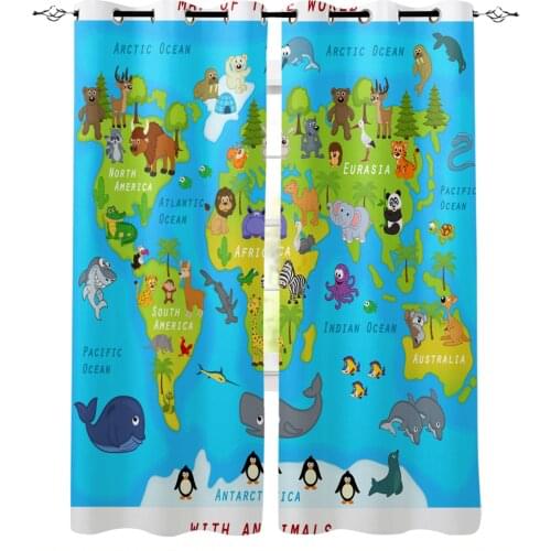 Animal Map Panda Penguin Curtain For Kitchen Living Room Bedroom Curtains Home Decoration Window Treatments Drapes