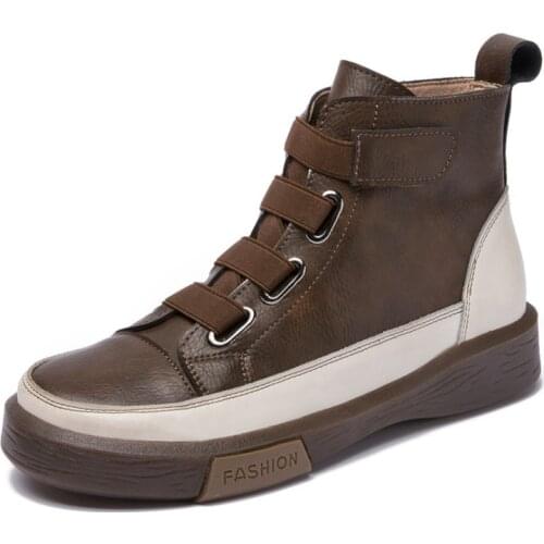 Women Spring Shoes Flat Genuine Leather 2021 New Color Matching Front Tie Ladies Single Boots Trend Girl Student Shoes