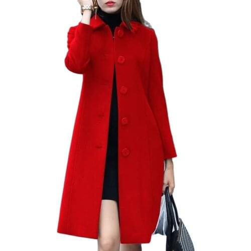 Women Woolen Blend Coat 2021 Autumn Winter Long British Style Wool Jacket Female Single-breasted Overcoat Plus Size 3XL Q138
