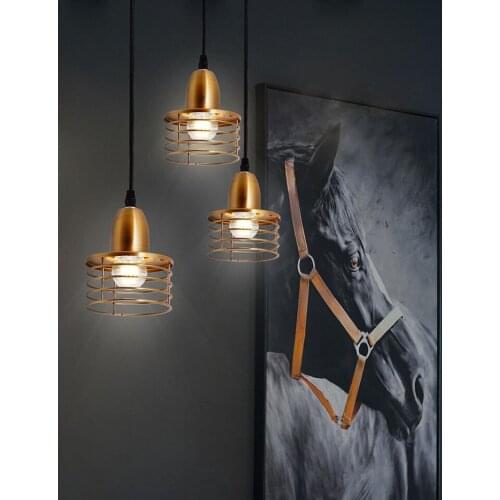 Gold Retro Industrial Wind Pendant Lamp Iron Cage Cord E27 Pendant Lights For Loft Dining Room Bedroom Bar Coffee Restaurant