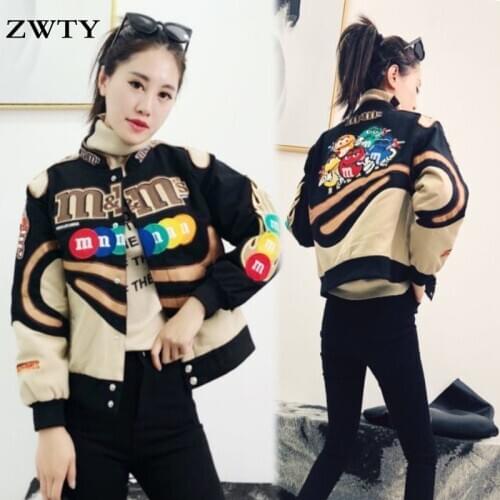 ZWTY Embroidery Harajuku Patch Plus Size Coat 2021Winter Warm Womens Jackets Hip Hop Autumn Long Sleeve Female Jacket Outwear