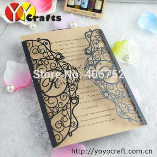 10pcs laser cut wedding invitation card+inner paper+envelop+envelop seal(add intitals for free)