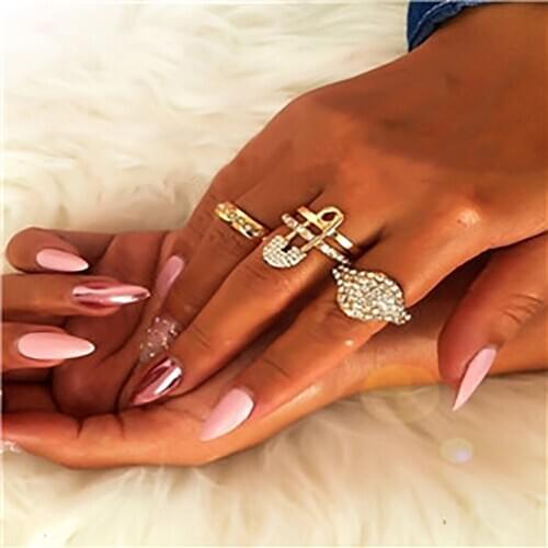 3pcs/set iced out new fashion jewelry Cubic Zirconia Rings for Women safety pin Rings Jewelry Party Anniversary Gift top quality