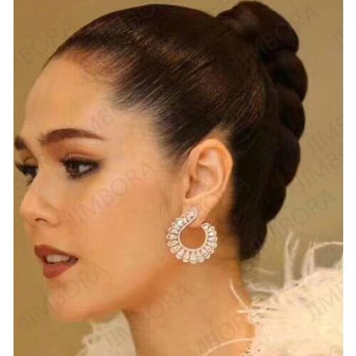 33mm Popular Geometry Waterderop Full Cubic Zirconia Stud Earrings For Bridal Engagement Earrings Jewelry butterfly earrings