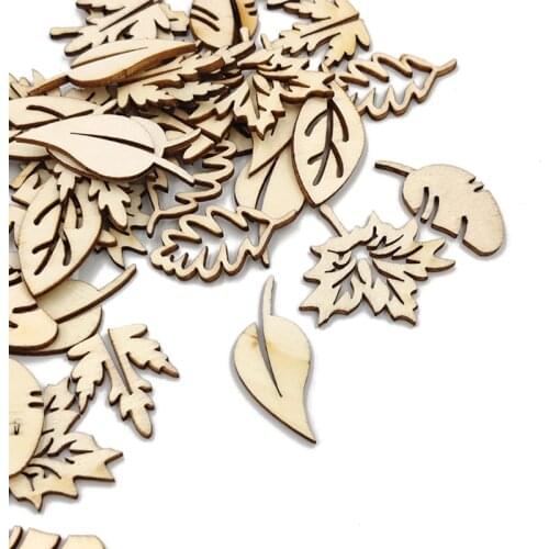 50pcs Wooden Leaves Craft Embellishments Wooden Cutout Scrapbooking for DIY Art Wedding Decoration