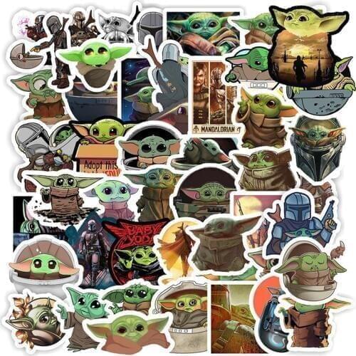 50PCS Baby Yoda Star Wars The Mandalorian Stickers for Laptop Skateboard Home Decoration Car Scooter Cartoon Waterproof Decal