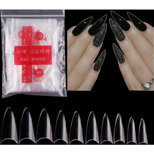 500pc/bag Pointy Stiletto Nail Tips Clear/Natural False Fake Manicure Acrylic Gel Diy Salon Suppliers Extra-Long Fingernail Claw