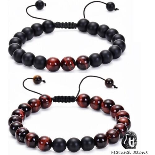 8MM Natural Red Tiger Eye Stone Couple Bracelets For Men Women Adjustable Braided Rope Bangles Yoga Healing Balance Bracelets