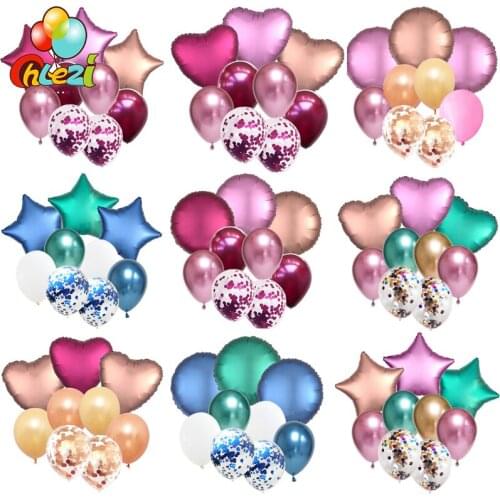 9pcs 18 Inch Metallic Heart Balloon Confetti Latex Balloon Birthday Party Supplies Wedding Decor Anniversary Globos Girl' Gifts