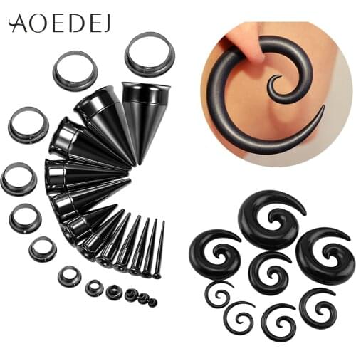 AOEDEJ 2PCS 2-20mm Acrylic Ear Plugs And Tunnel 316 Stainless Steel Ear Stretcher 2 in 1 Flesh Piercing Plug Expander Ear Gauges