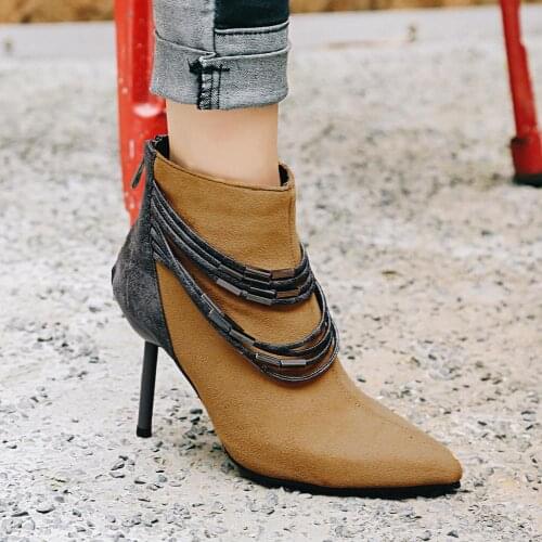 Sexy Strapless combination pointed high heels short boots large 43 44 45 46 47 48 large thin heels short boots