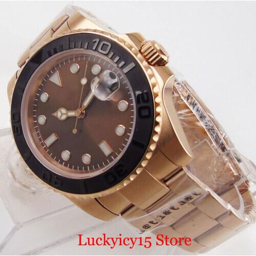 BLIGER Brand Automatic Men Wristwatch Date Window Rose Gold Deployment Clasp MIYOTA Movement