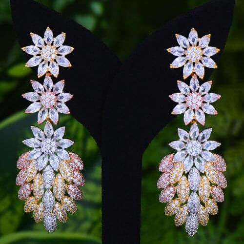 LARRAURI Brand 2020 Fashion Geometric Earrings Trendy Luxury Long Flower Dangle Drop Earrings For Women Accessory