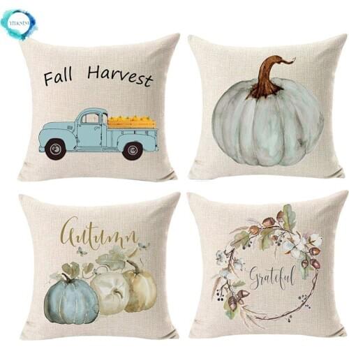 Thanksgiving Pumpkin Truck Decorative Cushion Cover Home Fall Farm Decor Cotton Linen Couch Sofa Pillow Cover 45x45cm