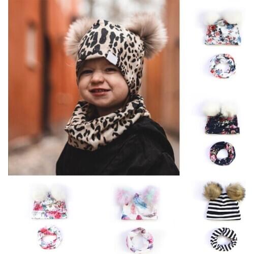 Childrens Two pieces Hat Scarf Set kids Hats Keep Warm Winter Caps Soft Cotton Milk Silk For Baby Boy Suit Infant outdoor
