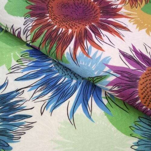 HLQON cotton sateen Sunflower flower on white fabric for sewing women clothing upholstery tissue wedding dress patchwork DIY