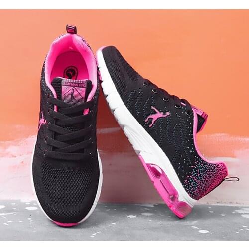 Joedon Golan flying woven fabric mesh rubber sole breathable non-slip shock absorption black casual sports shoes womens shoes