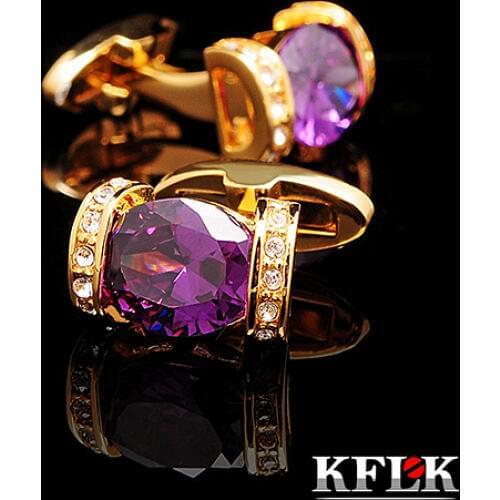 KFLK luxury 2020 shirt cufflink for women Brand cuff button Purple Crystal cuff link High Quality Gold abotoadura Jewelry