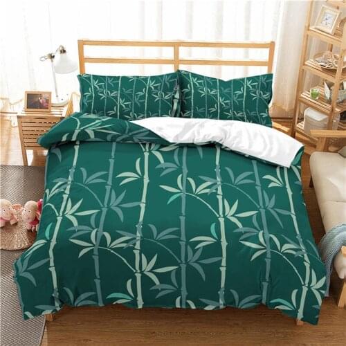 Luxury 3D Palm Leaves Bamboo Print 2/3Pcs Bedding Sets Comfortable Duvet Cover Pillowcase Home Textile Queen and King Size