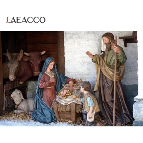 Laeacco Photography Backdrop Nativity Scene Jesus Birth Christian Barn Sheep Party Poster Pattern Photo Backgrounds Photo Studio